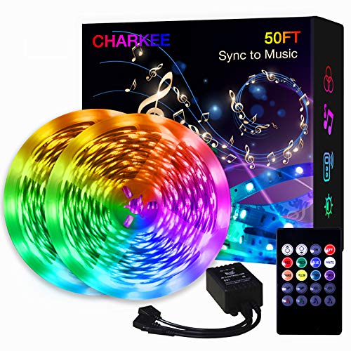 LED Strip Lights, CHARKEE LED Lights 50ft with Music Sync