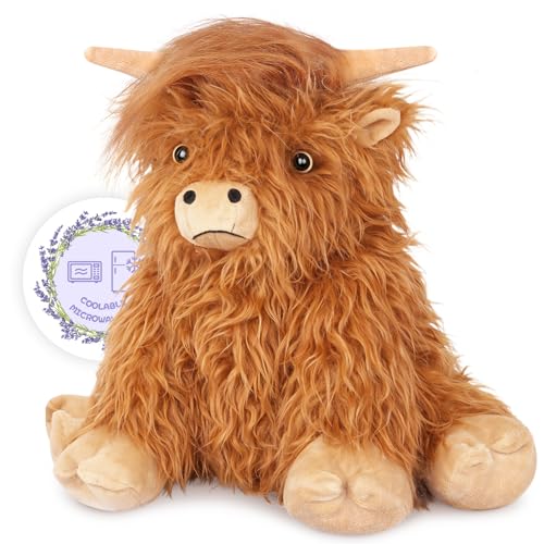 SuzziPals Heatable Coolable Weighted Highland Cow Stuffed Animals...
