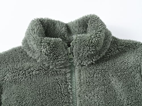 Kids Fall Winter Fuzzy Coat Zip Up Sherpa Fleece Lined Jacket with Pockets Plush Warm Stand Collar Outwear 1-114