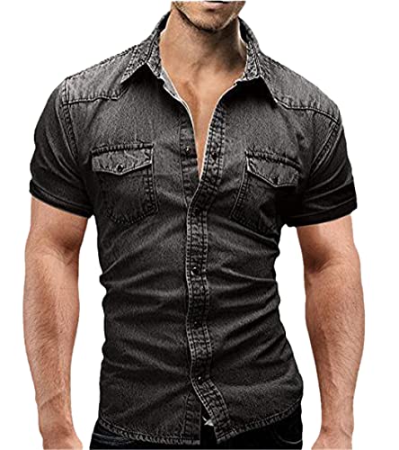 Chemise en jean pour homme style cowboy noir en coton léger XL