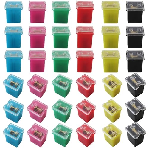 Kit de fusibles para automóvil, 36 piezas, formato bajo (low profile), fusibles rectangulares para camionetas, camiones, RV y SUV (20 A, 30 A, 40 A, 50 A, 60 A y 80 A, 6 piezas cada uno) miniatura 1