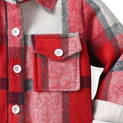 Toddler Flannel Plain Jackets Cute Collar Button Down Front Pockets Fleece Coats Kids Baby Fall Winter Outwear3