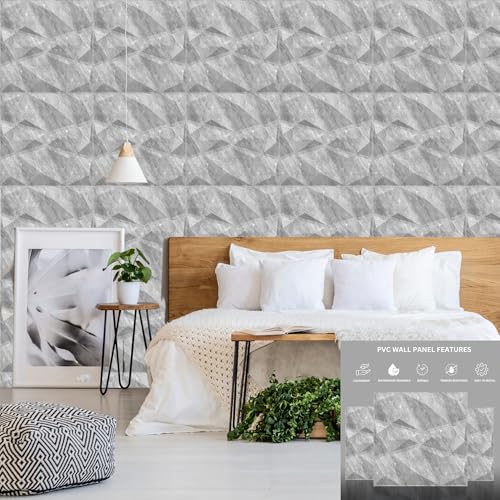 Image of Kayra Decor Panels for Wall Decor - PVC Diamond Design, White Marble Color 19.7 inch X 19.7 inch (Pack of 18) - Covers 48.51 Sq. Ft.