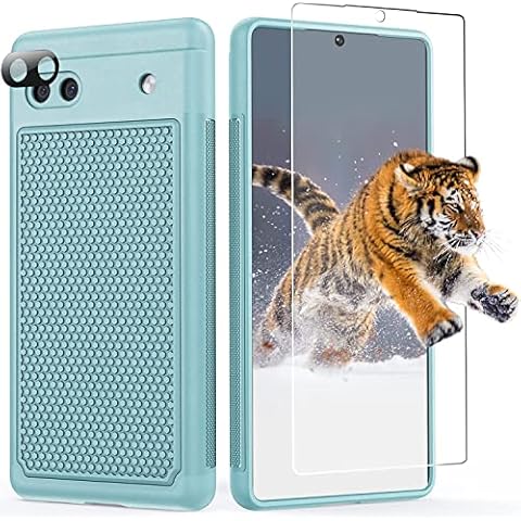 Case for Google Pixel 6a: Dual Layer Shockproof Drop Protection Phone Case with Screen Protector and Built-in Camera Lens Protector Teal Cover