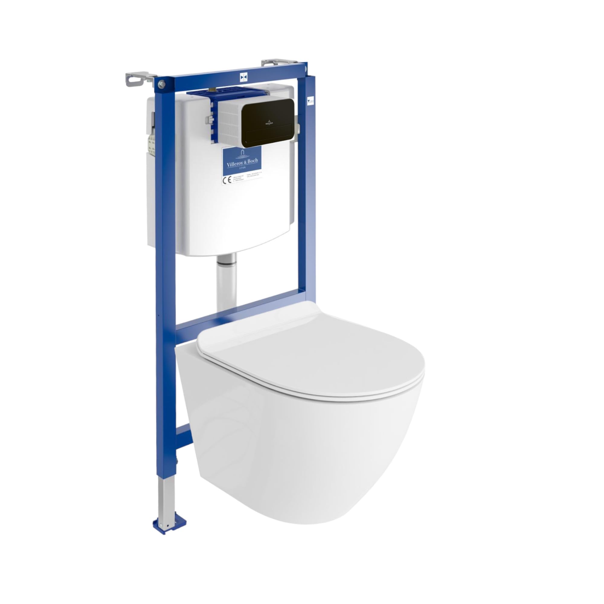 ViConnect H112 - Inodoro empotrado con placa de control y pared para colgar, fregadero profundo, color blanco, sin bordes, juego completo, cisterna empotrada, inodoro completo