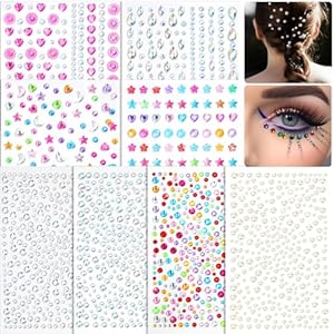 Shynek Face Gems Self Adhesive Face Rhinestones for Makeup Festival Eye Jewels, Stick On Pearls Hair Gems, Pearl Rhinestones Stickers for Face, Hair, Eye, Makeup, Nail, Body