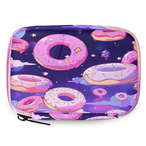 YPPAHHHH Travel Pill Organizer Bag Purple Pink Donuts Pattern Weekly Medicine Case with Detachable Pill Box 8 Compartments 7 Day Individual Pills Holder for Purse Backpack Travel Gift