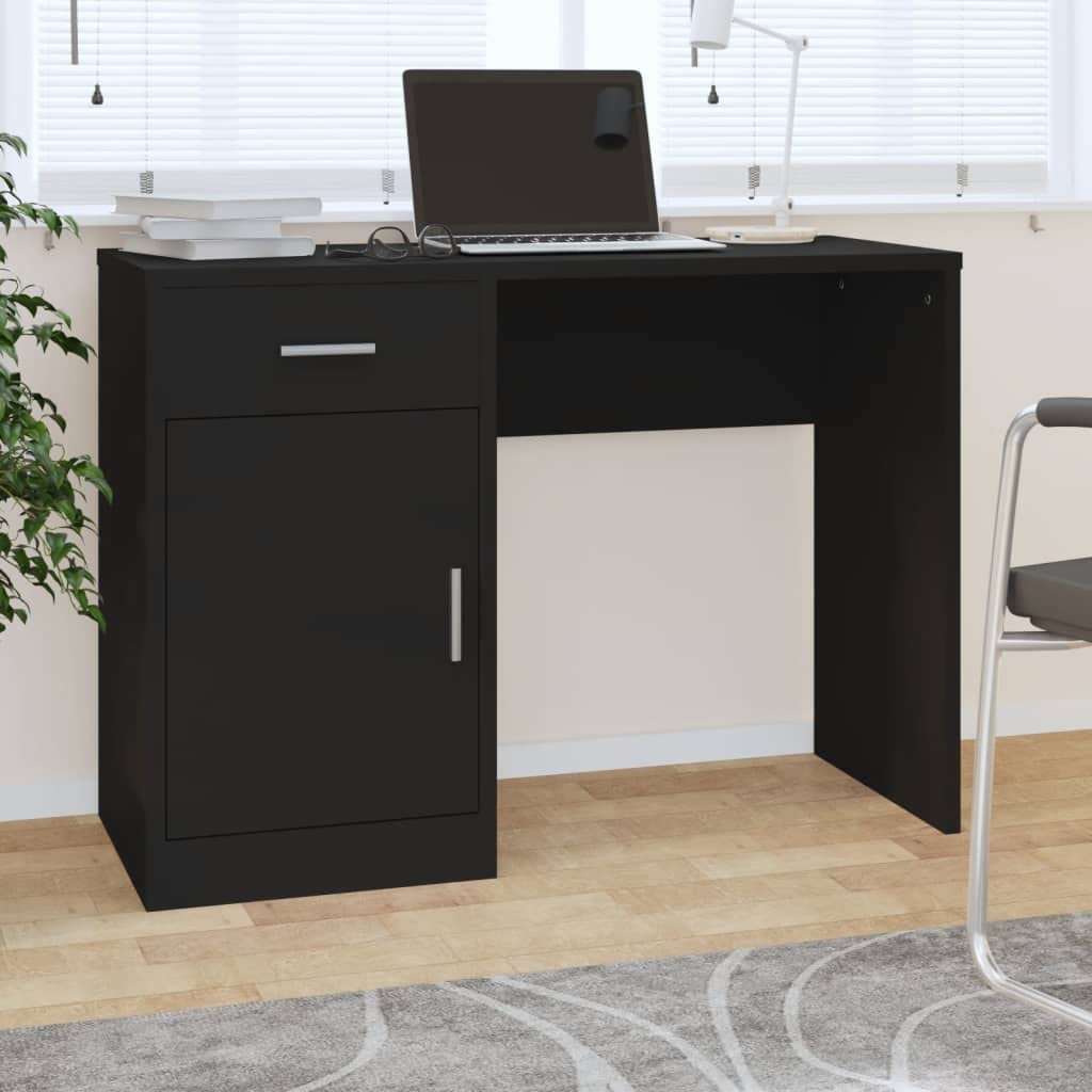 Bureau met kast en lade 100x40x73 cm bewerkt hout hoogglans wit
