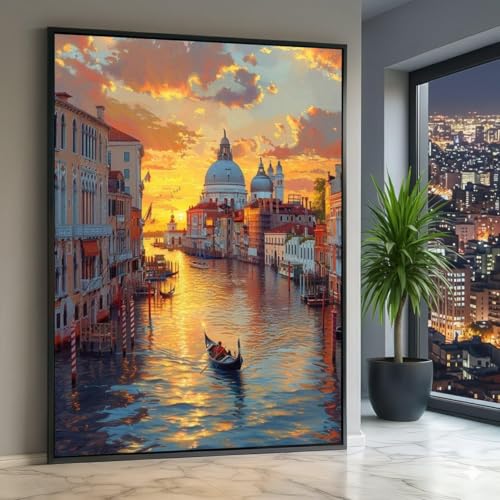 Tableau mural sur toile de maître paysage urbain canal châssis bois