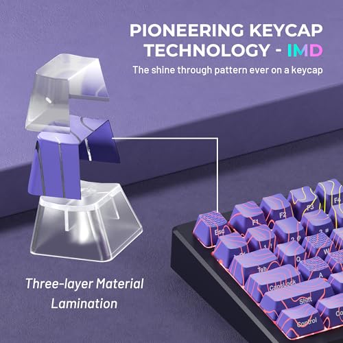 Image of HITIME XVX Shine Through Keycaps w /IMD Tech, Custom Topographic Keycaps 60 75 100 Percent, Purple Key Cap Set 118 Keys Lines Backlit, OEM Profile Side Printed for Keyboards
