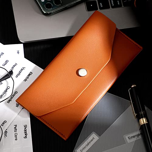 Enveloppes en cuir synthétique camel pour organiser vos factures avec soin
