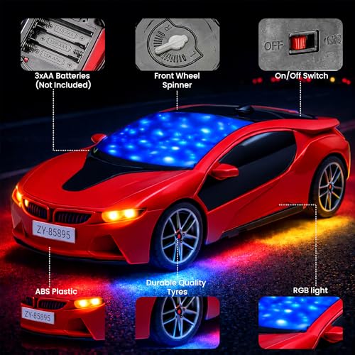 Image of Red Rechargeable Remote Control Car Toy, RC Racing Vehicle for Children, High Speed, 3D LED Light Car, Kids Battery Car, RC for Boys & Girls, Toys for Kids, Birthday Gift for Boys and Girls