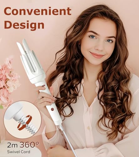 Image of Auto Hair Curler, Automatic Curling Iron with 4 Temperature & 3 Timer, Automatic Shut-Off, Anti-Scald, Anti-Tangle Rotating Curling Wand for Hair Styling, White