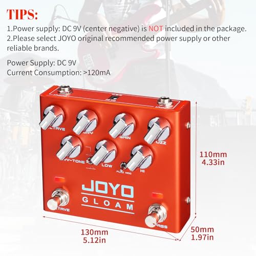 Image of JOYO Bass Sub Octave & Fuzz Guitar Pedal, 7-Knob Control with Dry /Wet Blend, Dual Fuzz Modes & Independent Octave /Channel Footswitches, Bypass (GLOAM R-29)