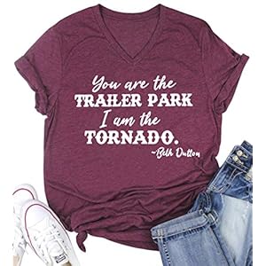 You-are-The-Trailer-Park-I-Am-The-Tornado-Beth-Dutton-TV-Show-T-Shirts-Womens-V-Neck-Vintage-Country-Graphic-Tee-Tops TV Show Letter Print T Shirts Women's V Neck Funny Casual Cute Vintage Country Fall Winter Graphic Tee Tops(L Trailer-Purple)