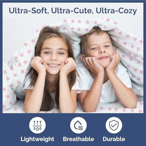 Image of Kids Twin Size Pink Stars Bed Sheets - 3 Piece Kids Pink Stars Sheet Set | Pink Stars Themed Bedding, Ultra-Soft, Cute & Cozy, Breathable & Machine Washable, Bed Set for Boys, Girls & Teens & Cooling