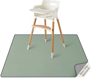 Blissful Diary Baby Splat Mat for Under High Chair, 50.4 x 50.4 Inch Wipeable Splash Mat, Waterproof and Washable, Anti-Slip Floor Protector, Sage Green