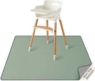 Blissful Diary Sage Green Splat Mat for High Chair - 50.4x50.4 Inch Waterproof, Machine Washable, Anti-Slip Baby Floor Protector