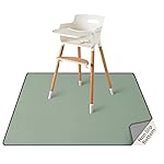 Blissful Diary Baby Splat Mat for Under High Chair, 50.4 x 50.4 Inch Wipeable Splash Mat, Waterproof and Washable, Anti-Slip Floor Protector, Sage Green