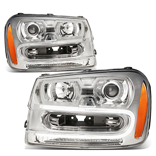 Auto Dynasty Pair of Chrome Housing Amber Corner LED U-Running Projector Headlight Headlamps Compatible with Chevy Trailblazer 02-09