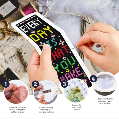 Image of INFUNLY 6Pcs Inspirational Words Cross Stitch Bookmark Kits 8 inchx2.4 inch DIY Encourage Texts Embroidery Bookmark Kits for Beginners with Instruction Motivational Bookmark Making Kit for Students
