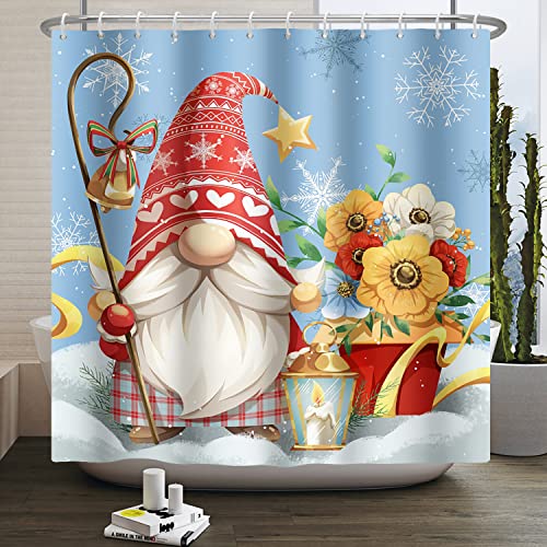 Yeele Christmas Shower Curtain Red Gnome Bathroom Curtain Winter Snoflake Bathroom Shower Curtain Wateproof Polyester Sunflower Bathroom Curtain Home Decor With Hooks,72"X72" #TOP2
