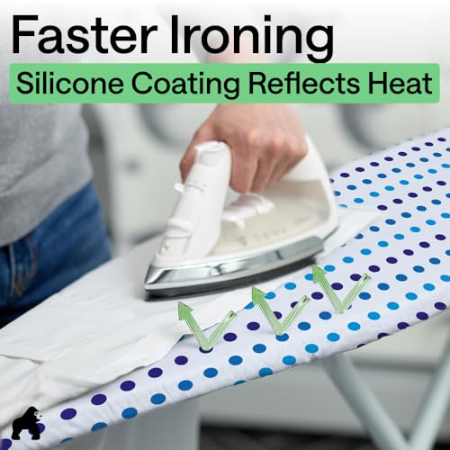 Image of Gorilla Grip Reflective Silicone Ironing Board Cover, 15x54 Inch, Hook and Loop Fastener Straps, Large and Standard Boards, Pads Resist Scorching and Staining, Elastic Edge, Thick Padding, Blue Dots