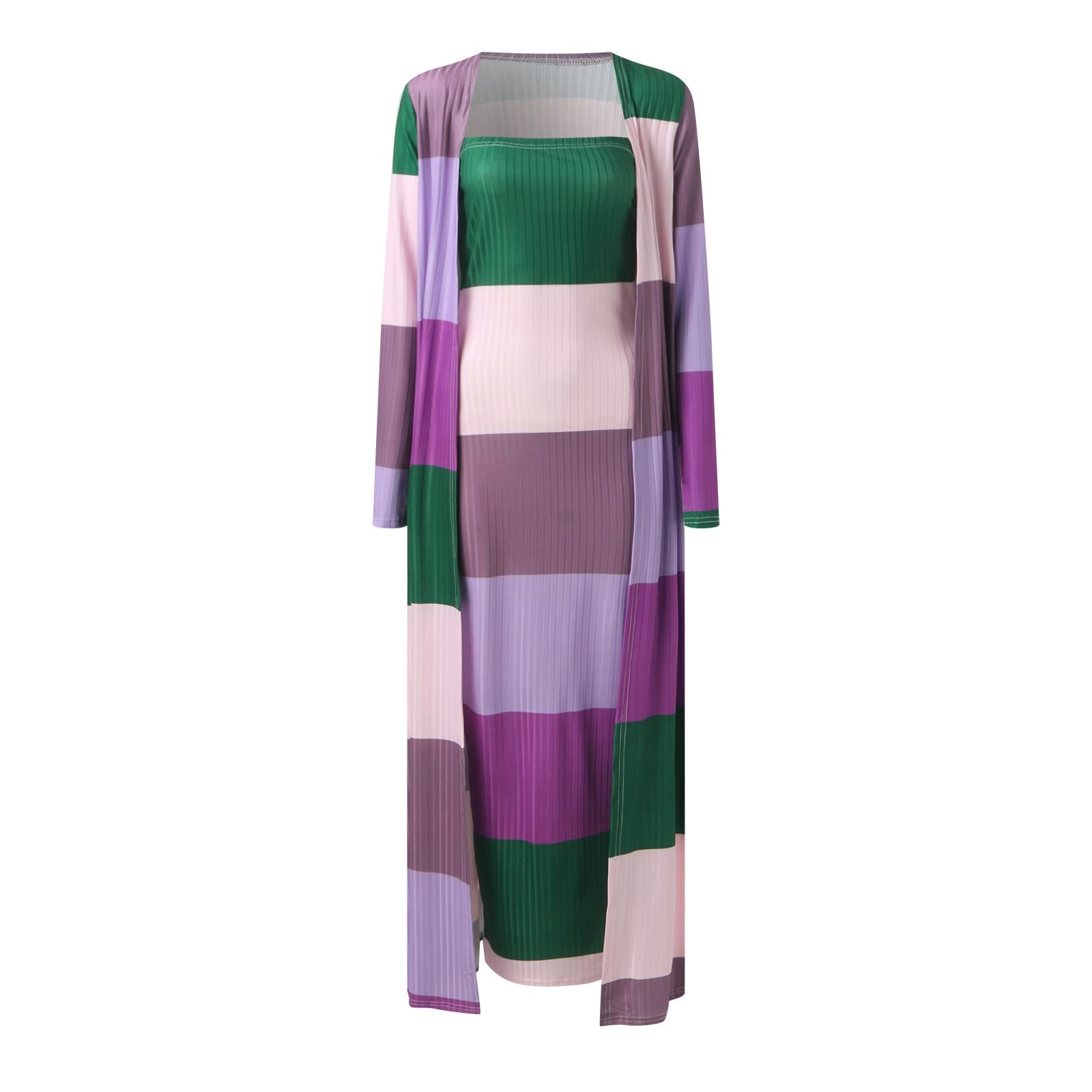 Autunno Inverno Moda Donna Casual Temperamento Colore Abbinato Cappotto Stampa E Gonna Lunga Abito A Due Pezzi