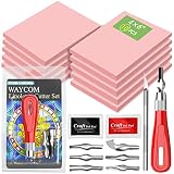 WAYCOM 10-Pack Linoleum Blocks for Printmaking with Cutter Tools, Rubber Stamp Making Kit Rubber Blo