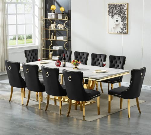 95-Inch Luxury White Gold Dining Room Table Set for 10,