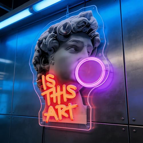 Image of David Neon Sign, inchIs This Art inch Bubble Gum LED Neon Light, 5V USB Powered Aesthetic Neon Signs for Wall Decor, Pop Art Neon Lamp for Bedroom, Living Room, Bar, Party, Home Art Decoration, Pink & Red