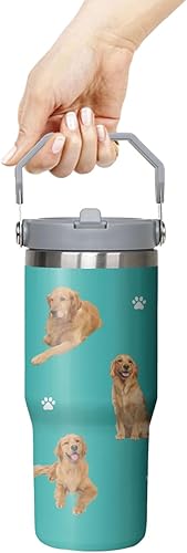 Miniatura 5 de flySpacs Golden Retriever - Botella de agua aislada de acero inoxidable con asa de 30 onzas, regalo ideal para mujeres y hombres