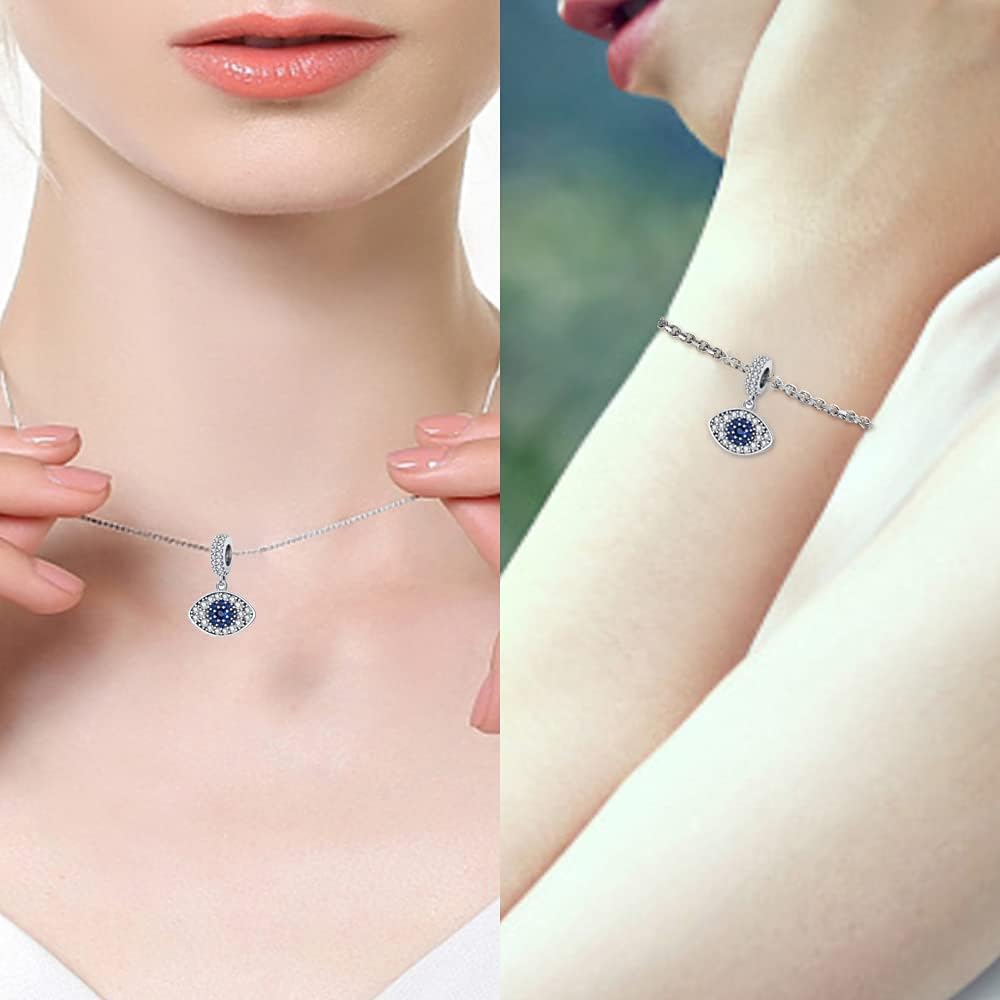 LNQOBU 925 Sterling Silver Charms for Bracelets Necklaces,5A Cubic Zirconias Evil Eye Dangle Beads Charms Jewelry Gift for Women (With one Spacer Beads Charms) - Image 4