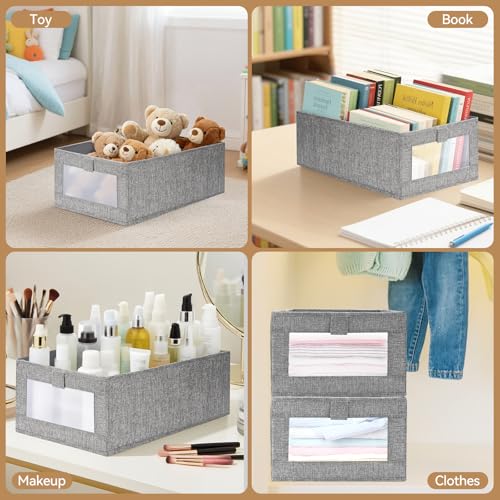 lompyeu Aufbewahrungsbox(40 x 27x 17cm), 2er Set, Faltbox Boxen Aufbewahrung Stoff, Kleiderschrank Organizer mit Transparentem Sichtfenster für Kleidung, Bücher, Kosmetik, Spielzeug