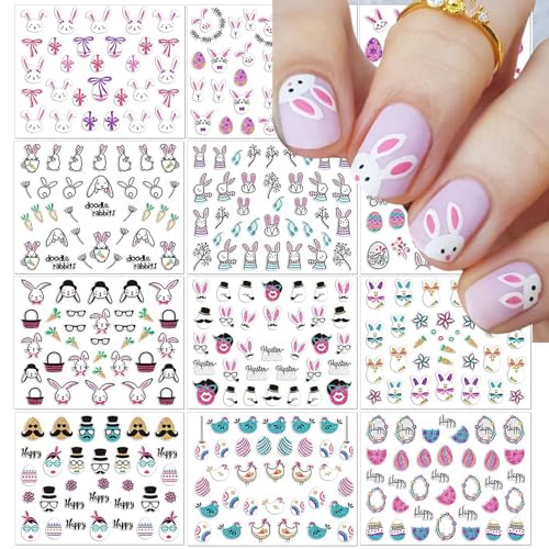 IDDFEVE Easter Nail Art Stickers - Glitter Bunny Eggs Flowers Sel...