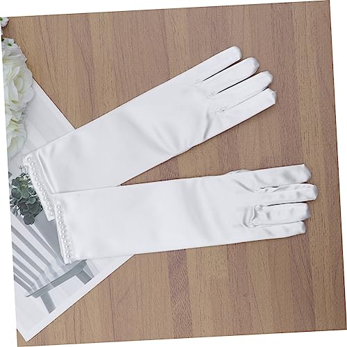 BESPORTBLE Elegant Flower Girl Long Gloves with Pearl Decor Full Finger Satin Dress Gloves for Weddings Parties and4