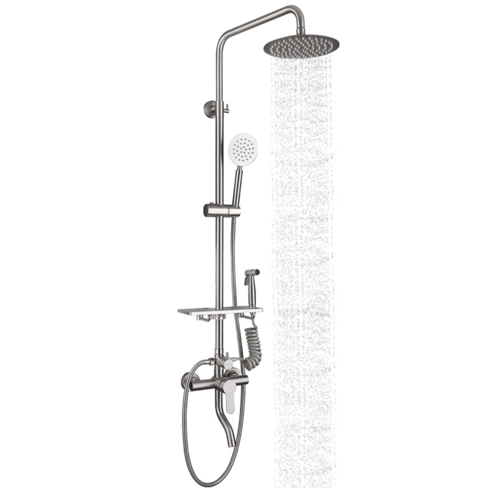 Système de douche effet pluie mitigeur mural inox 304 nickel brossé