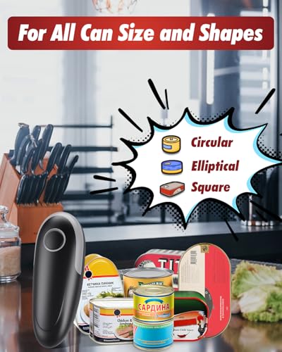 One Touch Electric Can Opener Fits All Can Sizes, Electric Can Openers for Kitchen Food Safe with Smooth Edge, Kitchen Gadgets Battery Operated Can Openers for Seniors, Arthritis and Chef(Black)