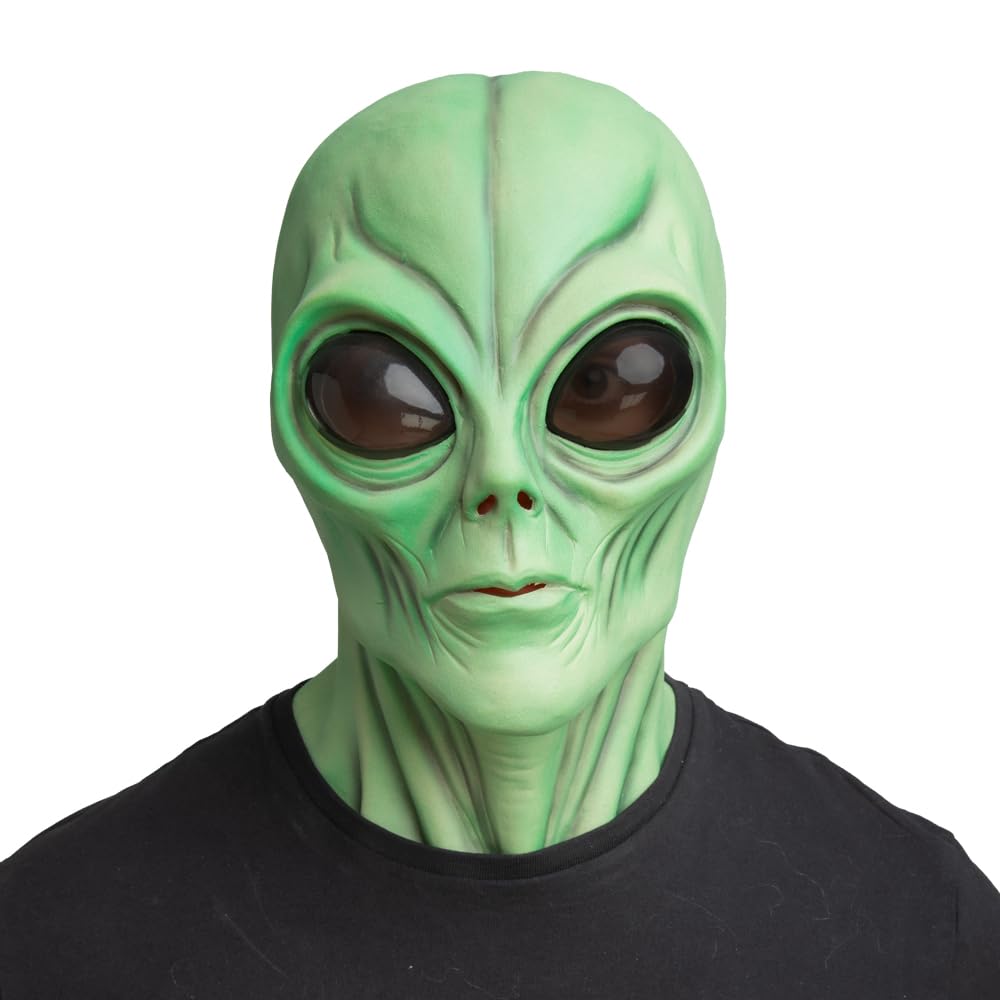 Wicked Costumes Full Head Green Alien Latex Mask Fancy Dress Accessory