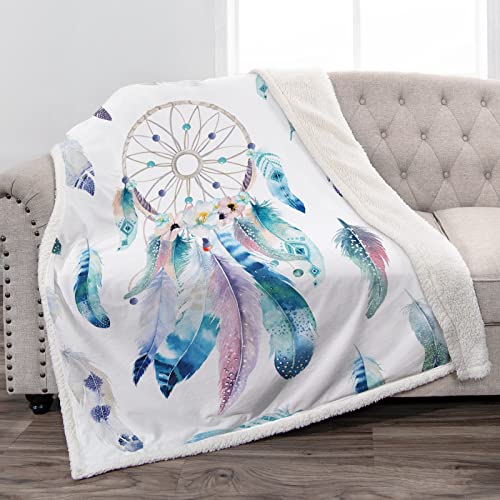 Jekeno Dream Catcher Blanket Gifts For Women - Feather Dreamcatchers Sherpa Soft Cozy Warm Throw For Girls Boys Daughter Kid Birthday Presents Room Decor For Sofa Couch Chair Bed Office 50"X60" White #TOP29