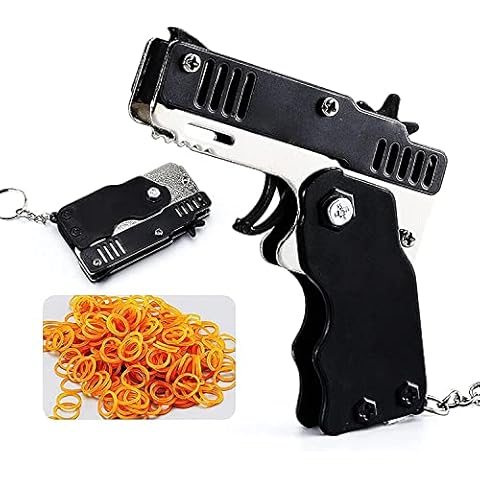 mciskin Mini Metal Burst Collapsible Rubber Band Gun Toy,With 60pcs Safe Portable Rubber Band Children's Toy,Portable Shooting Game Outdoor Indoor Activities Gift,Christmas Toy for Children (Black) Cover