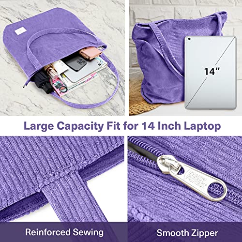 Image of KALIDI Women Corduroy Tote Bag Zipper Casual Tote's Handbag Big Capacity Shoulder Bag with Pockets