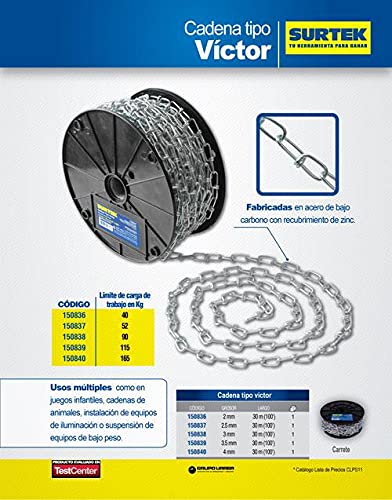 Surtek 150836 Cadena Tipo Víctor, 2mm x 30m : Amazon.com.mx