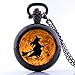 Produktbild Handgefertigte Taschenuhr, Vintage-Stil, Hexe auf dem gelben Mond, Halskette, Schmuck, Schwarz