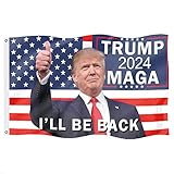 Osne4u Donald Trump 2024 Flags 3x5Ft Outdoor Indoor Double Stitched I Will Be Back Sign Make America Great Again Banner MAGA American Flags