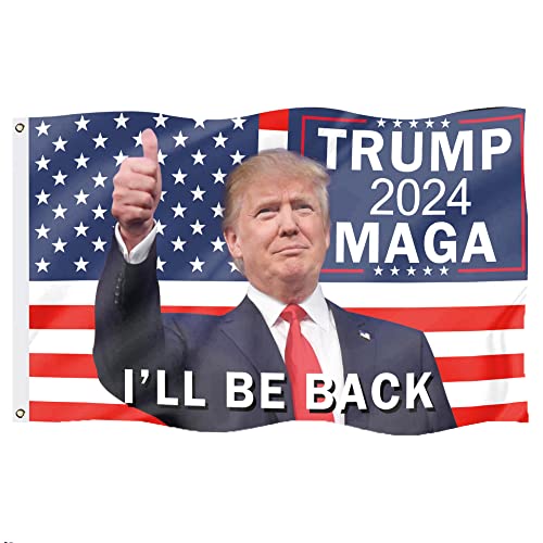 Osne4u Donald Trump 2024 Flags 3x5Ft Outdoor Indoor Double Stitched I Will Be Back Sign Make America Great Again Banner MAGA American Flags
