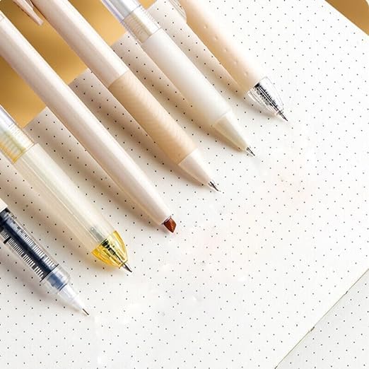 Image of SAMVARDHAN Pastel Gel Pens Highlighter Set 5 PCS, School Supplies Retractable 0.5mm Fine Point Blue Ink Pens with 1 Highlighter for School Writing Planner (Off White)
