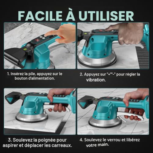 Vibratore per Piastrelle Martelli per Piastrelle, 18V Professionale Compatibile con Makita Batteria, Strumenti per Piastrelle, Ventosa da 14.5cm (Batteria Non Inclusa) - 5