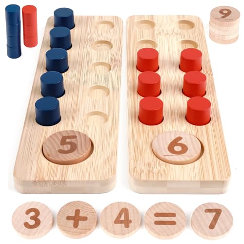 DINORUN Counting Peg Board Montessori Math for Kids Wooden Math Manipulatives for Preschool Montessori Teacher Classroom Material