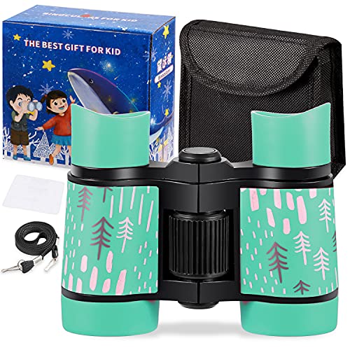 Kid Binoculars Shock Proof Toy Binoculars Set - Bird Watching - Educational Learning - Presents for Kids - Children Gifts - Boys and Girls - Outdoor Play - Hunting - Hiking - Camping Gearï¼Greenï¼